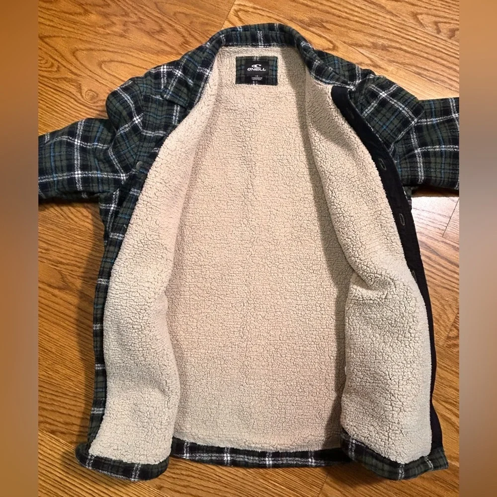 O'Neill Sherpa Lined Plaid Flannel Insulated Shirt Jacket Men‎ Small Blue Green - Picture 6 of 8